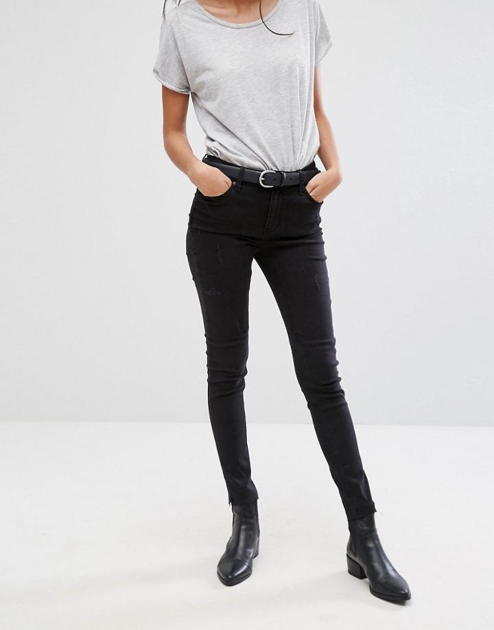 Pieces Rika Raw Hem Skinny Jeans - Black
