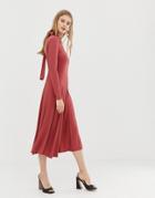 Asos Design Midi Skater Dress In Rib With Open Back-pink