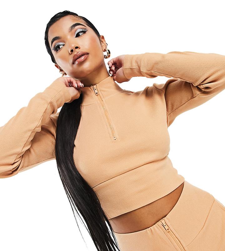 Asyou Cropped Zip Through Matching Top In Sand-orange