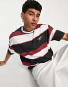 Asos Design Oversized Stripe T-shirt In Pink With Tipping And Chest Print-gray