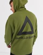 Asos Design Oversized Hoodie In Khaki With Triangle Back Print-green