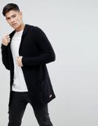 Esprit Longline Hooded Cardigan In Wool Blend - Black