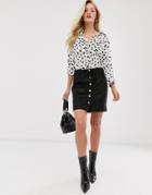 Mango Faux Suede Button Front Mini Skirt In Black