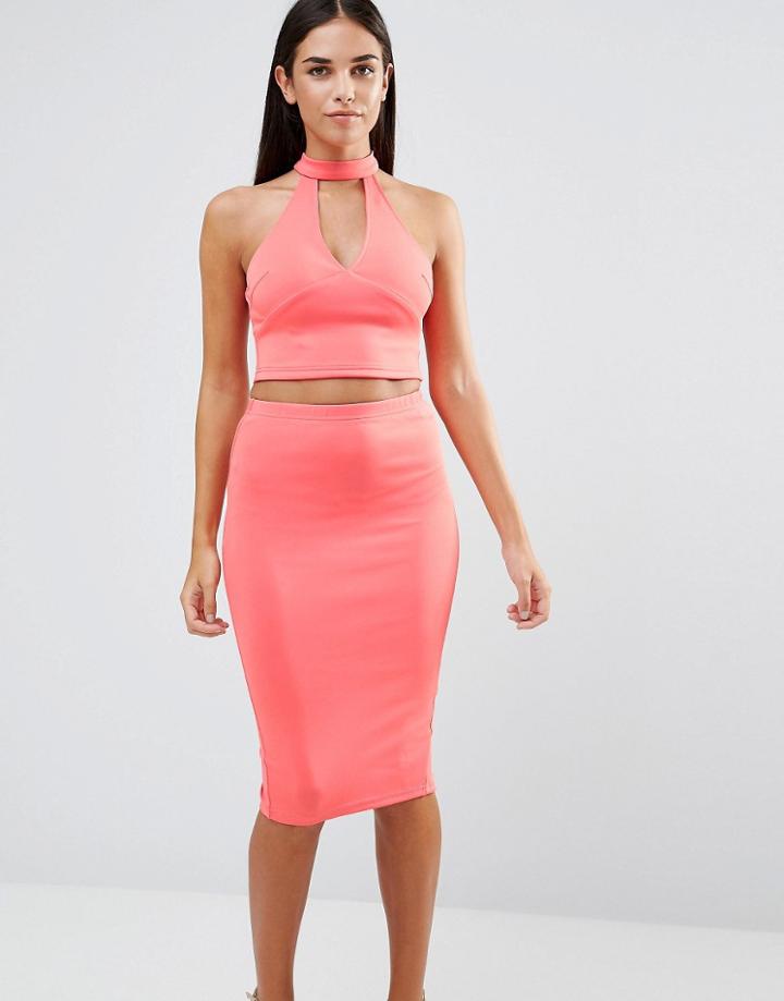 Ax Paris Choker Neck V Neck Crop Top - Pink