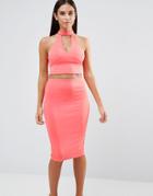 Ax Paris Choker Neck V Neck Crop Top - Pink