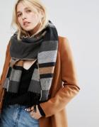 Pieces Block Stripe Long Scarf - Gray
