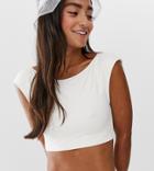 Monki Sporty Swim Top In Off White - White