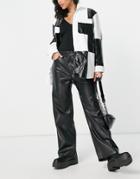 Na-kd Faux Leather Kick Flare Pants In Black