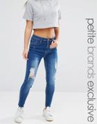 Missguided Petite Exclusive High Waisted Distressed Skinny Jeans - Blue