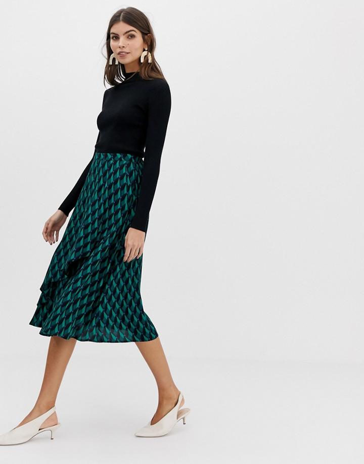 Y.a.s Geo Printed Midi Skirt - Green