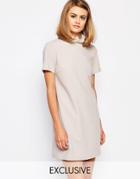 Reclaimed Vintage X Liquid Lunch Shift Dress With Collar Detail - Mink