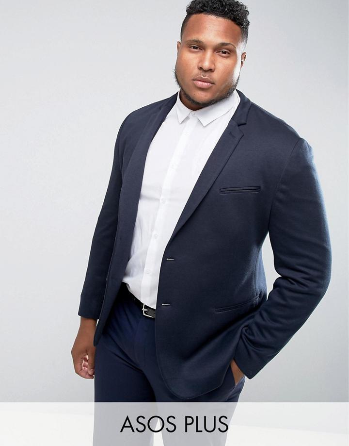 Asos Plus Super Skinny Blazer In Navy Jersey - Navy