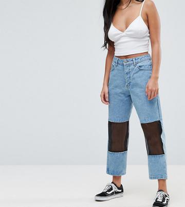 Chorus Petite Mesh Paneled Mom Jeans-blue