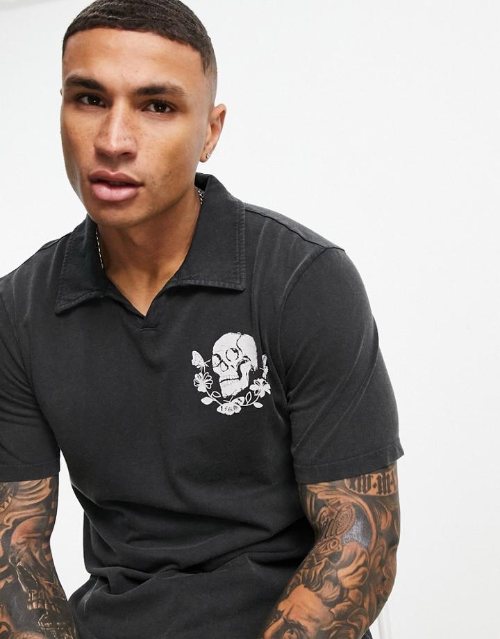 Bolongaro Trevor Moth Skull Polo Shirt-black