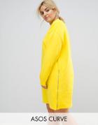 Asos Curve Oversized Sweat Dress With Zip Detail - Yellow