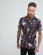 Asos Regular Fit Viscose Japanese Print Shirt With Revere Collar - Gray