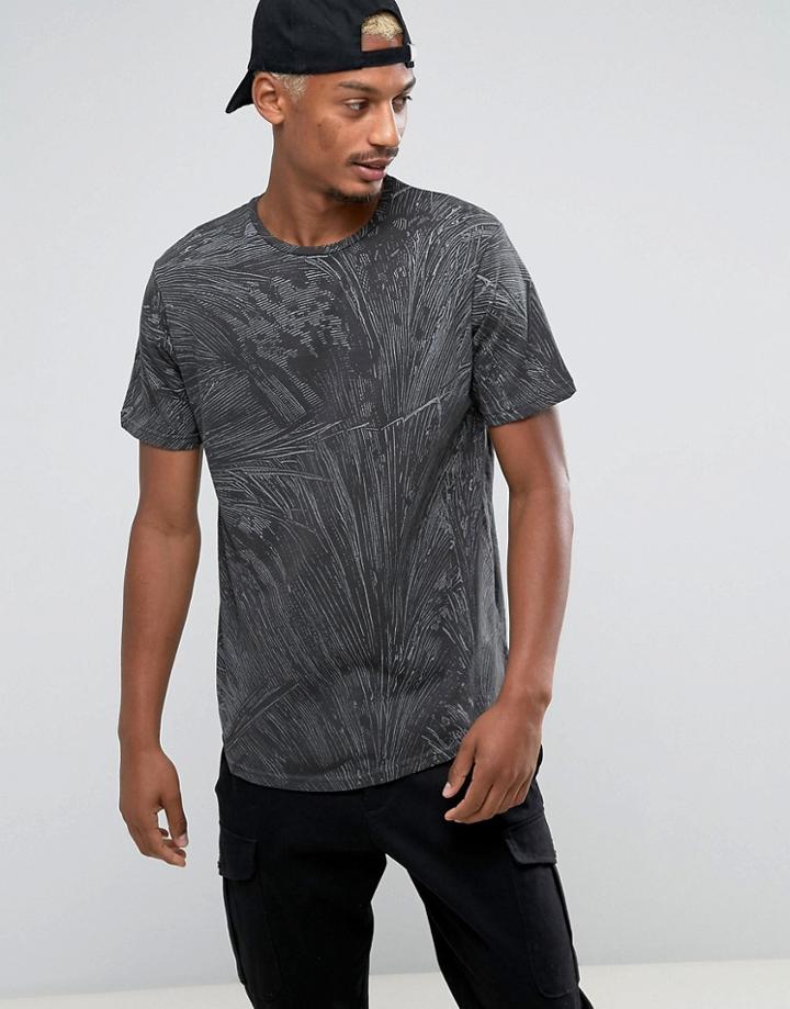 Pull & Bear T-shirt With Palm Tree Print In Gray - Black