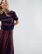Asos Co-ord Cropped Tee In Stripe - Navy