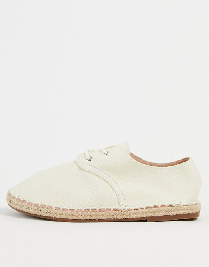 Truffle Collection Canvas Lace Up Espadrilles In Ecru-white