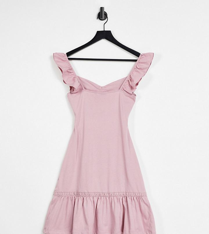 Asos Design Tall Cut Out Sundress With Ruffle Shoulder In Rose-pink