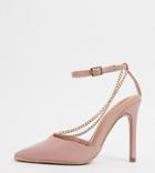 Asos Design Wide Fit Priscilla Pointed High Heels With Chain In Blush-neutral