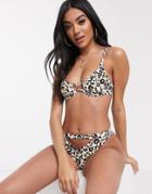 Luxe Palm High Leg Cut Out Bikini Top In Gold Foil-multi