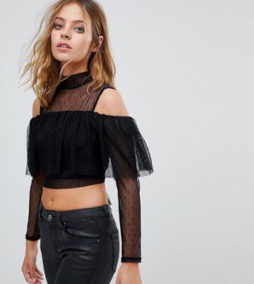 Tfnc Petite Tulle Mesh Top With Tie Back - Black