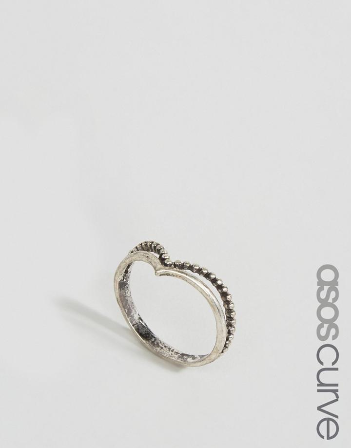 Asos Curve Exclusive Double Chevron Thumb Ring - Silver