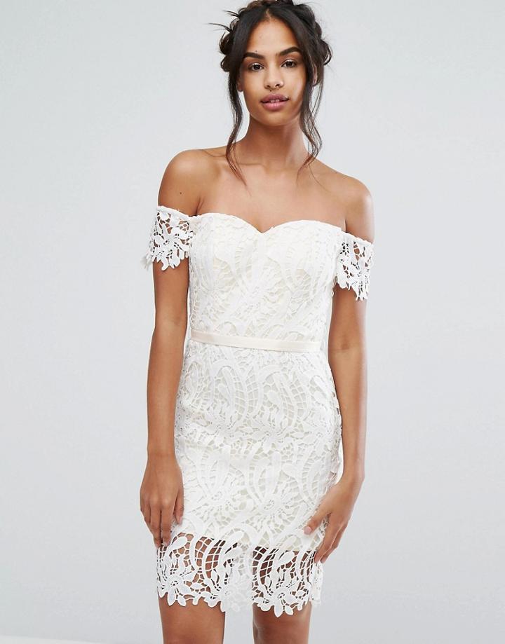 Chi Chi London Lace Bandeu Midi Dress With Sweetheart Neck-white
