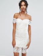 Chi Chi London Lace Bandeu Midi Dress With Sweetheart Neck-white