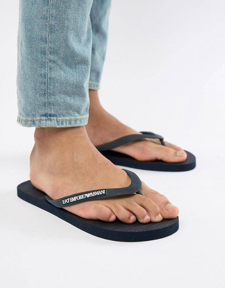 Ea7 Logo Flip Flops In Navy - Navy