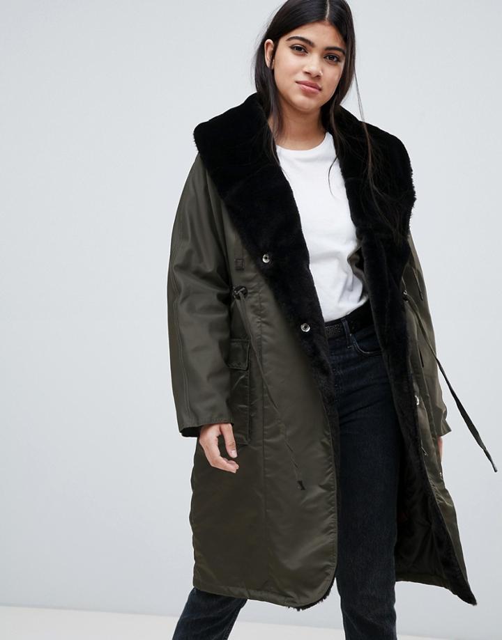 Y.a.s Draw String Hooded Parka Jacket - Green