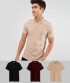 Asos Design Muscle Fit Jersey Polo 3 Pack Save - Multi