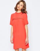 Asos Shift Dress With Frill Detail - Coral