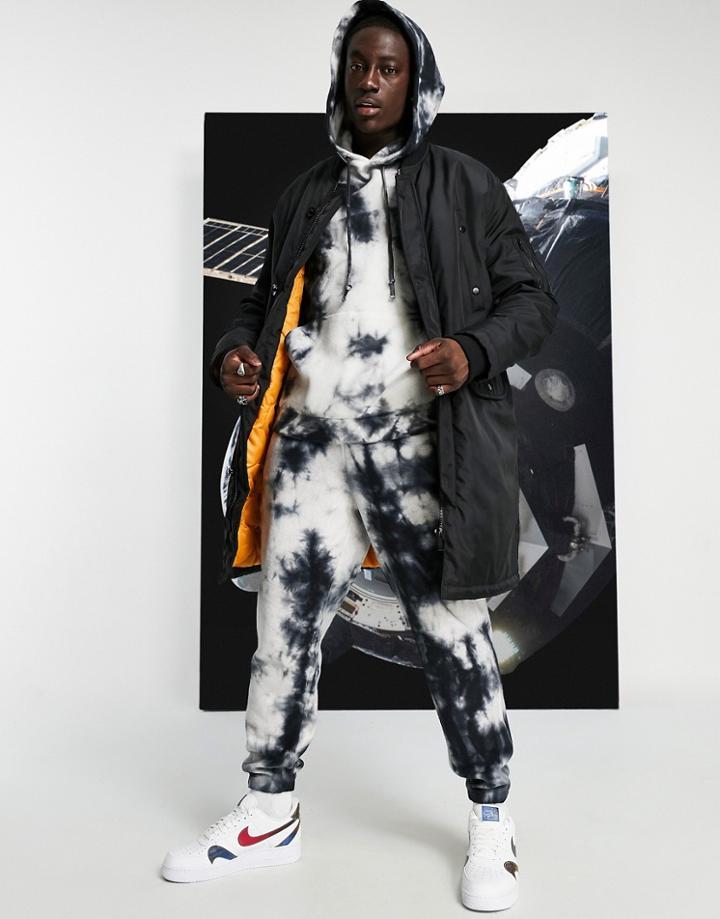 Asos Design Midweight Padded Parka With Contrast Orange Lining In Black