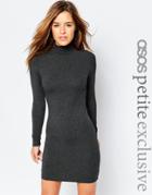 Asos Petite Long Sleeve Polo Neck Bodycon Dress In Charcoal Marl - Charcoal