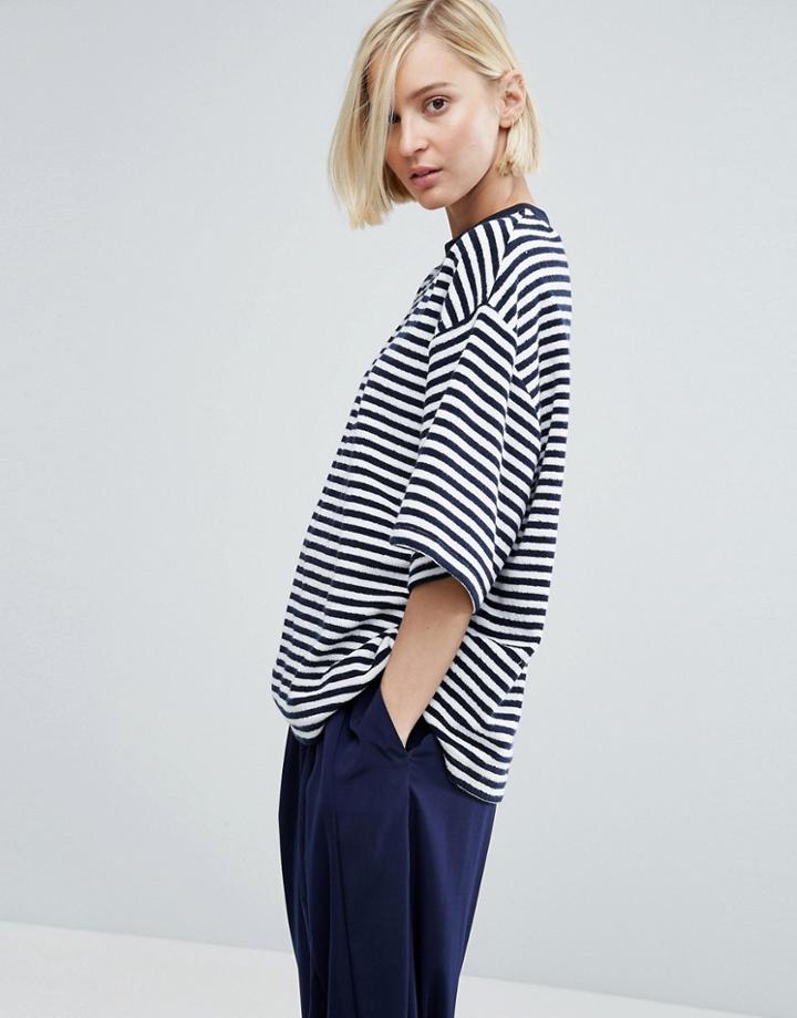 Asos White Stripe Oversize T-shirt In Towelling - Multi