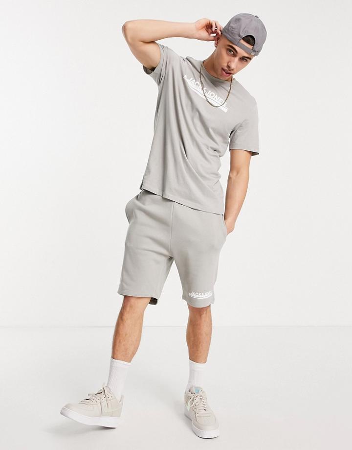 Jack & Jones T-shirt And Short Set In Gray-grey