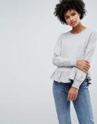Vero Moda Frill Hem Sweater Top - Gray