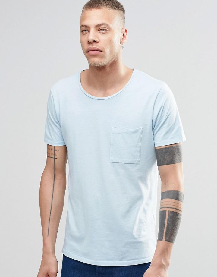 Nudie Worker Pocket T-shirt In Light Blue - Blue