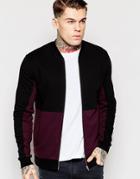 Asos Jersey Bomber Jacket With Cut & Sew In Burgundy - Burgundy