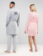 Asos Loungewear Dressing Gown With Mr Embroidery - Gray