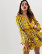 Bronx & Banco Hanna Floral Ruffle Mini Dress-yellow