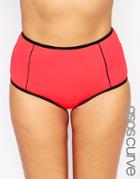 Asos Curve Mix & Match High Waist Bikini Bottom With Contrast & Support - Coral