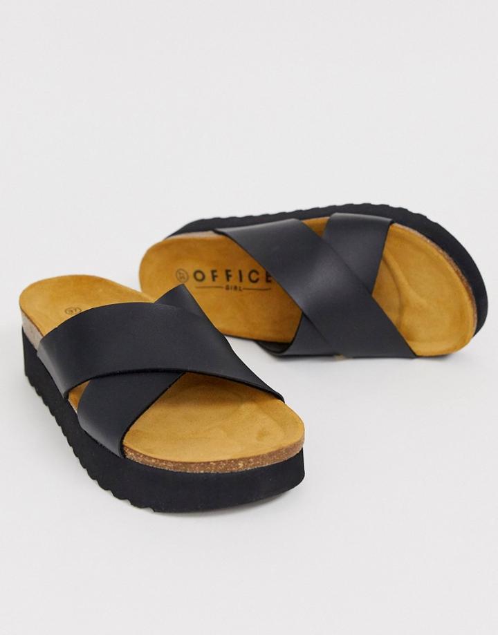 Office Warner Cross Strap Flat Sandals In Black