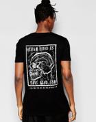 Asos Longline T-shirt With Skull Chest And Back Print - Black