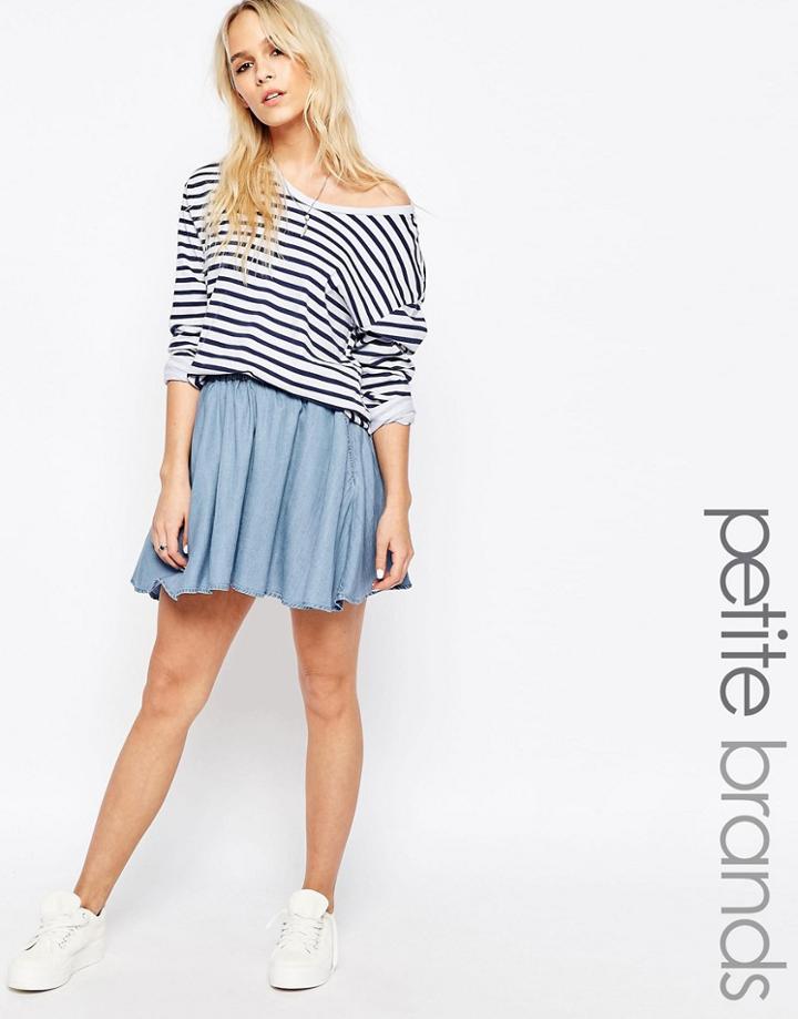 Noisy May Petite Chambray Skater Skirt - Blue