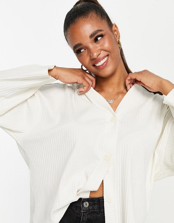 Monki Organic Cotton Ribbed Oversize Jersey Cardigan In Off White