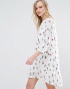 Liquorish Cactus Print Tunic Dress - White