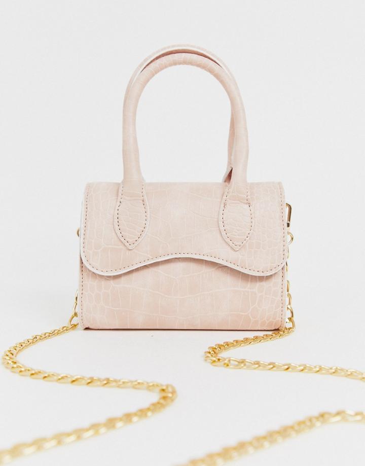 Asos Design Micro Grab Bag With Curved Flap And Detachable Strap-pink